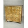 Image 1 : An oak chest of drawers having two short and three long drawers with geometric mouldings withi...