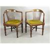 Image 1 : A pair of Edwardian mahogany corner armchairs, with turned legs and 'X' stretchers Est. 320...