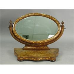A 19th century Dutch marquetry toilet mirror, the oval glass on a serpentine front stand and l...