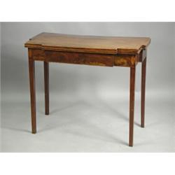 A Sherton mahogany crossbanded double breakfront fold over card table, with inlaid banding, on...