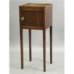 A 19th century mahogany pot cupboard with a tambour front on square tapering legs, 35.5 x 87cm...