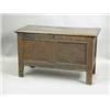 Image 1 : A 17th century oak coffer, with a moulded top over a carved frieze and stiles, and lozenge car...