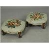 Image 1 : A pair of small embroidered cabriole legged stools, 34 x 30cm Est. 250/300...