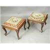Image 1 : A pair of 19th century mahogany stools, each with a drop in embroidered seat on carved cabriol...