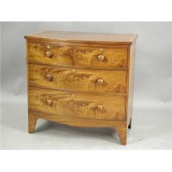 A 19th century mahogany chest of two short and three long drawers, on shaped bracket feet, 90c...