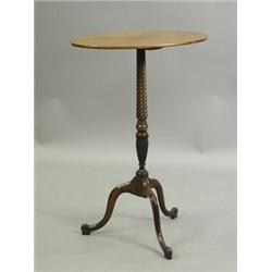 A 19th century oval tripod table with a spiral twist and carved column, on slender legs, 74cm...