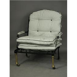 A Victorian brass and iron folding day bed, with modern covering Est. 100/150...