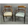 Image 1 : Two similar early 19th century bar back armchairs with overstuffed seats on turned legs Est...