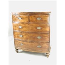 A Victorian mahogany bow front chest of drawers on bun feet, 104cm wide Est. 450/600...