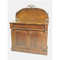 A Victorian mahogany chiffonier with a raised back and two panelled doors, 107cm wide Est....