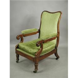 A mid 19th century mahogany armchair with a reclining mechanism and sliding foot rest Est....