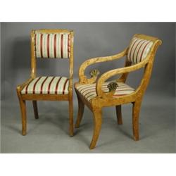 A Biedermier style maple (?) veneered open elbow chair, and another similar Est. 120/150...