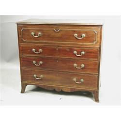 A George III mahogany secretaire chest, with a fitted drawer over three long drawers and brack...