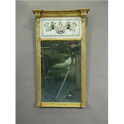 A Regency gilt pier mirror with a later Verre Eglomise panel (cracked) within cluster columns,...