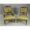 Image 1 : A pair of Victorian leather button back upholstered ladies and gentlemans salon chairs Est....