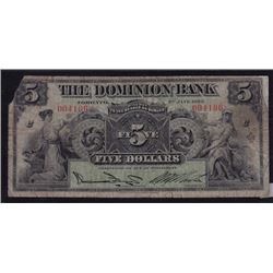 1925 Dominion Bank Five Dollars