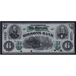 1871 Molsons Bank Six Dollars Front and Back Proofs