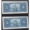 Image 2 : Paper Money Error - Lot of Two 1937 Bank of Canada Five Dollar Notes