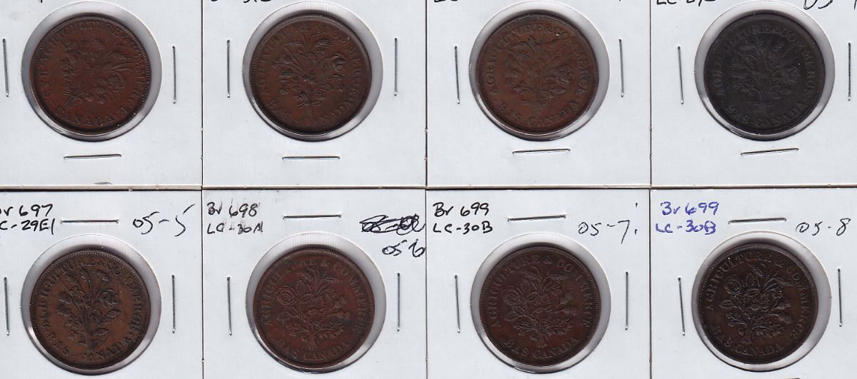 Lot of eight Bouquet Sou tokens