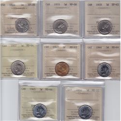 Lot of Eight ICCS Graded Five Cents