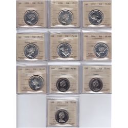 Lot of Ten ICCS Graded Fifty Cents