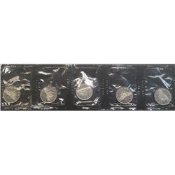 5 x 1968 Canada Nickel Dollars