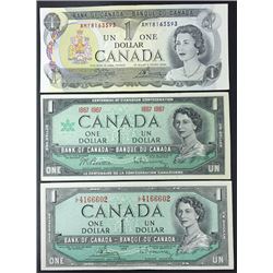 Three Bank of Canada $1.00 notes