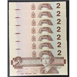 7 x Consecutive 1986 Canada $2 notes