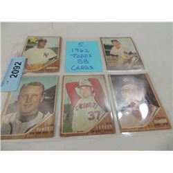 LOT 5 1962 TOPPS BASEBALL CARDS