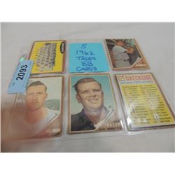 LOT 5 1962 TOPPS BASEBALL CARDS