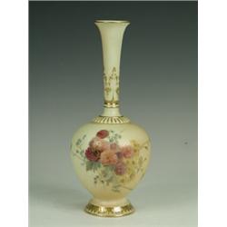 A Royal Worcester vase of ovoid form, the slender neck painted with flowers, heightened in gilt,...