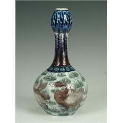 A William De Morgan Persian coloured guglet shaped bottle vase by James Hersey, decorated with st...