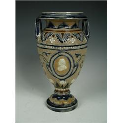 A Fulham Pottery Saltglazed Stoneware Shakespeare Vase With
