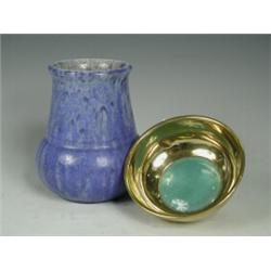 A Ruskin pottery vase and a Ruskin style brass bowl with enamel cabochon Est. 100/150...