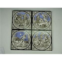 Four Minton 'Idylls of the Kings' printed tiles by Moyr Smith Est. 80/120...