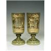 Image 1 : A pair of green glass Bohemian goblets with a wheel cut and gilded Stag, doe and woodland decorat...