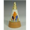 Image 1 : A Clarice Cliff Crocus pattern conical sugar sifter, black printed marks to the base Est. 150/200...