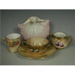 Four Royal Worcester hand painted miniatures with floral and fruit decoration, three pieces signe...
