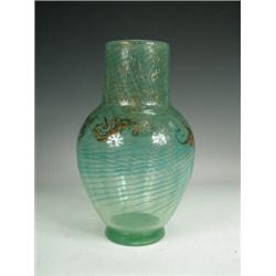 A Monart glass vase, with rippled shades of green, gold swirls and gold aventurine, 28.5cm high E...