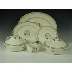 A Susie Cooper part dinner service, pattern number E214, comprising two tureens and covers, two o...