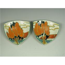 A pair of Clarice Cliff ' Fantasque' Bizarre dishes, in the Solitaire pattern, 9.7cm Est. 100/200...