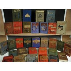 Thirty one late Victorian children's adventure books with decorated boards, including authors suc...