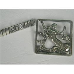 A Georg Jensen silver brooch circa 1930 (stamped 216, GJ Monogram mark), 4cm long, and a Danish s...