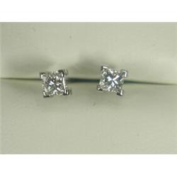 A pair of princess cut diamond solitaire studs set in 18ct white gold (total approx 0.52ct) Est....