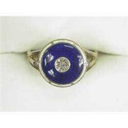 An antique 9ct gold and enamel ring set with an old cut diamond, size O Est. 80/120...