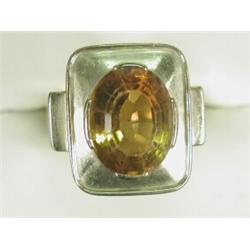 A 14ct gold ring set with Madeira quartz (14 x 11mm), size R 1/2 Est. 100/150...