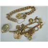 Image 1 : Three items: A Victorian 9ct gold curblink bracelet with enamelled decoration and padlock clasp,...