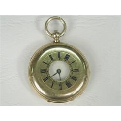 A 14ct gold half hunter pocket watch inscribed to inside case: 'Mary Walburga Ivory From Her Pape...