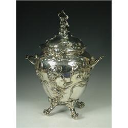 A WMF style silver plated punch bowl and cover, with a glass liner, unmarked, 46cm high Est. 400/...