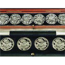Two sets of silver buttons: a set of six with pierced floral motifs, maker's mark for Levy and So...